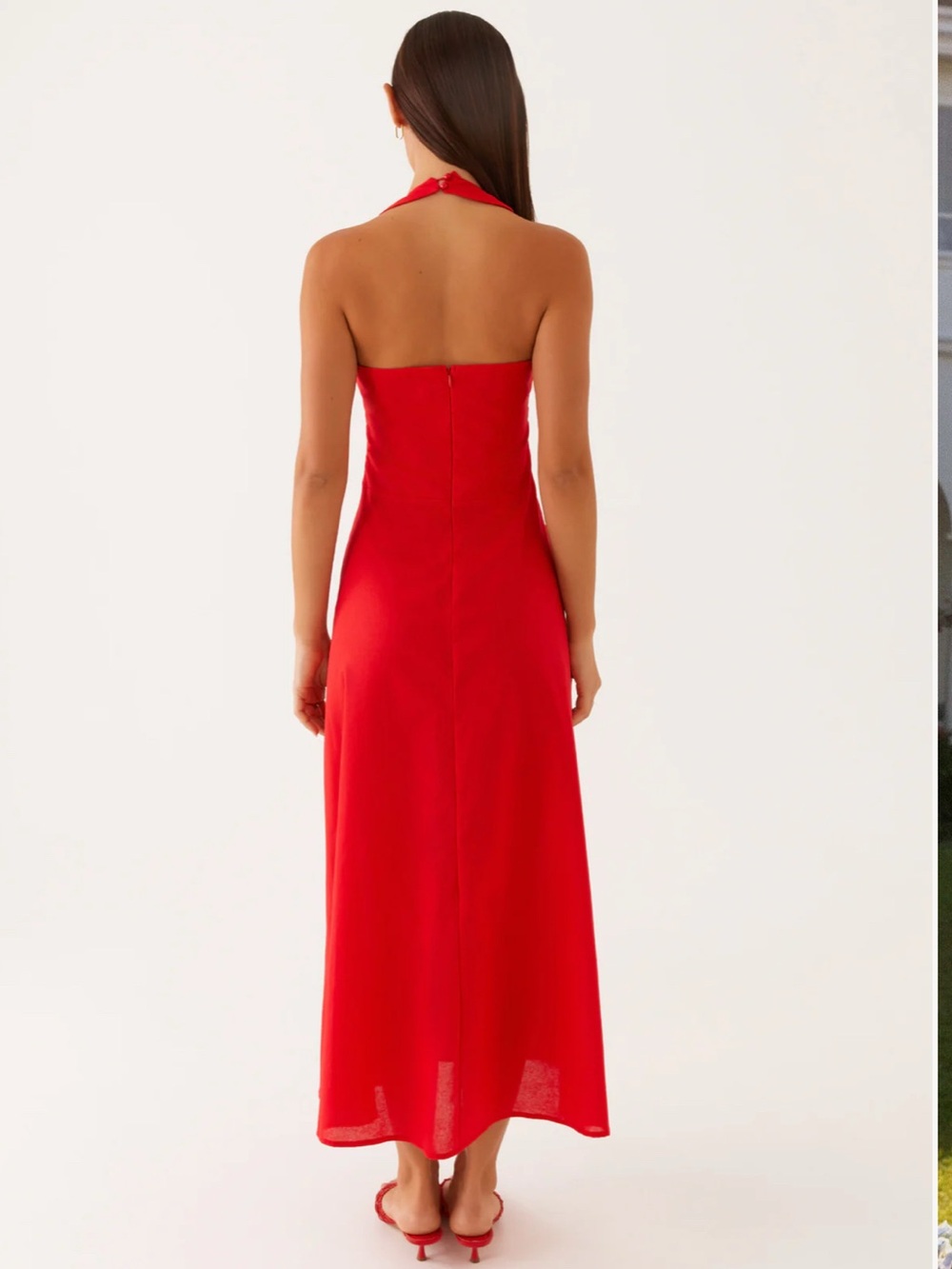 Peppermayo Falling For You Midi Dress Red Halter V-Neck Maxi Dress NWT - Picture 2 of 3
